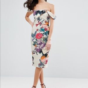 ASOS Fold Detail Bardot Scuba Pencil Dress